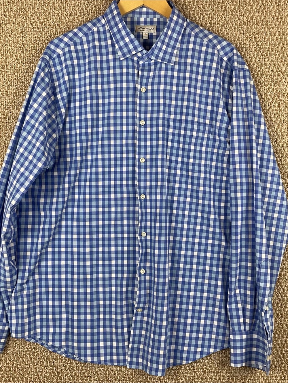 Peter Millar Shirt Mens XL Summer Comfort Button Up Blue Plaid Performance B10